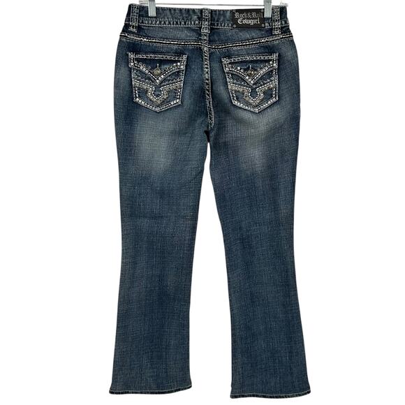 VTG y2k Women's Mid Rise Studded Rock & Roll Cowgirl Blue Denim Jeans 28x30 - Picture 5 of 7